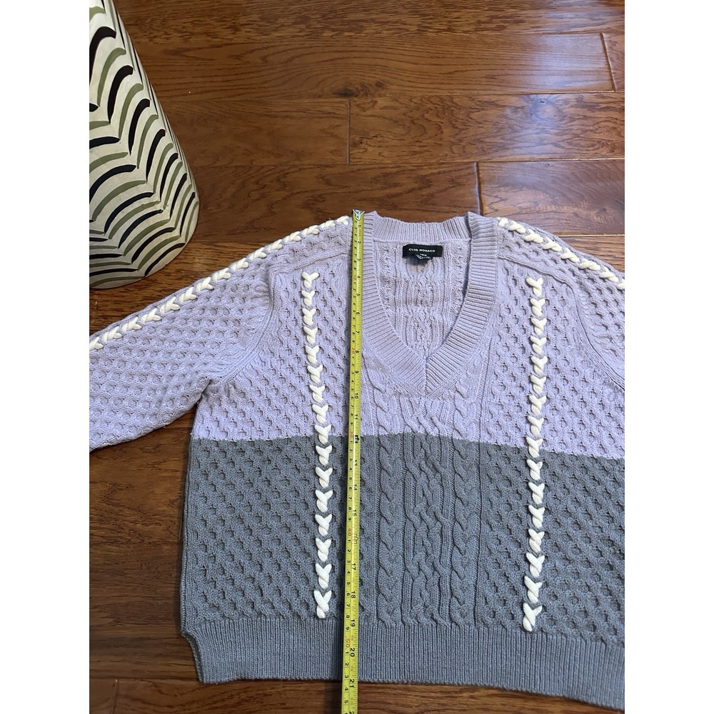 Club Monaco Purple Violet Lavender Color Block Sweater Pullover Size M 87% Wool - Picture 9 of 13